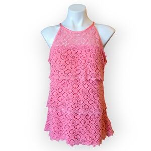 Willi Smith Womens Medium Pink Crochet Sleeveless Top